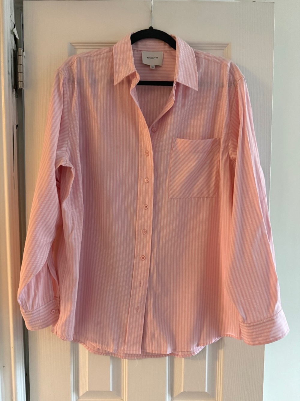 Reformation Eli Pink Striped Oversized Shirt Size XS